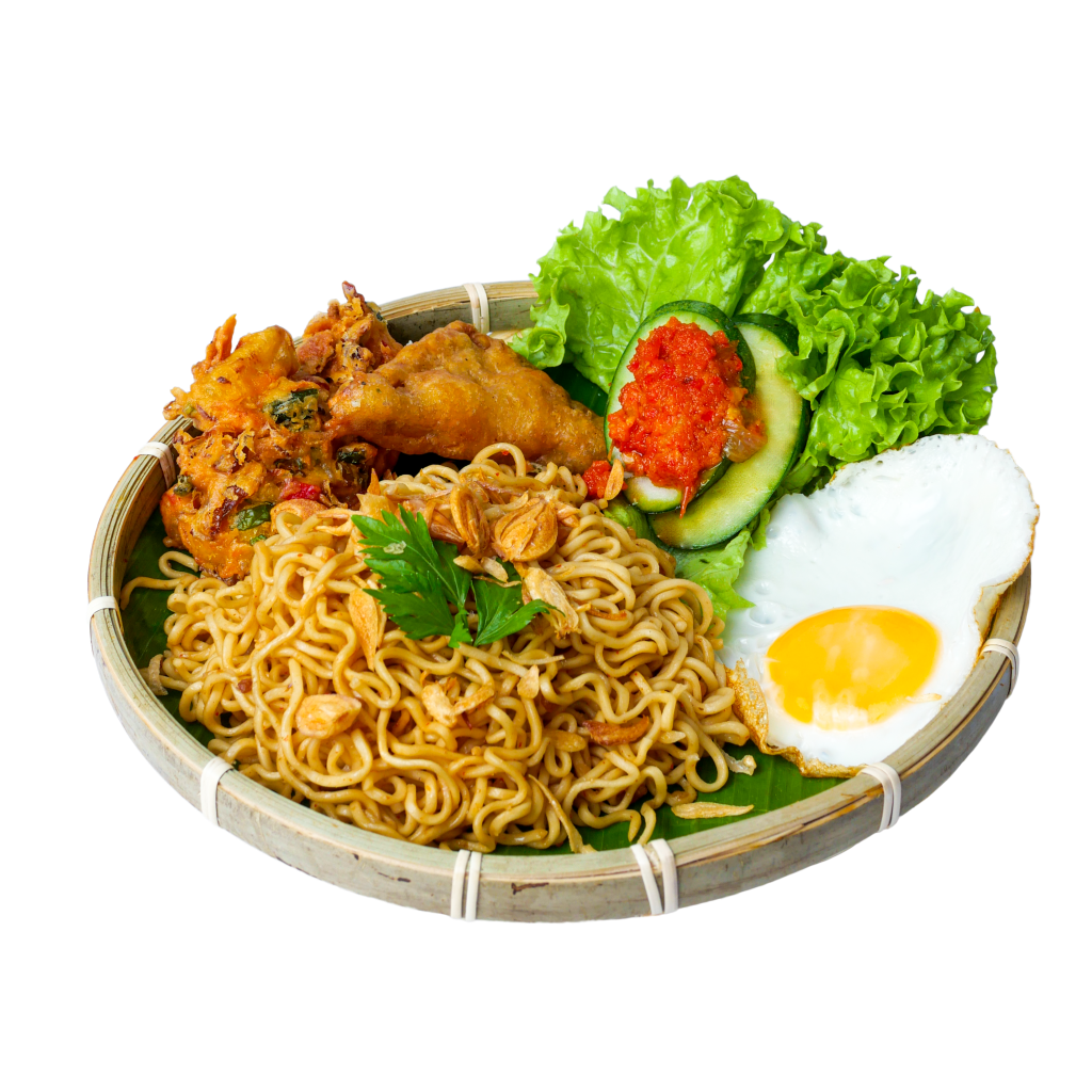 Indomie with egg, tempeh and bakwan (Indomie Telur)